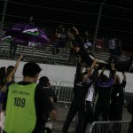 Daigo Saito's team tosses him in the air after he won the 2012 Formula Drift Championsip