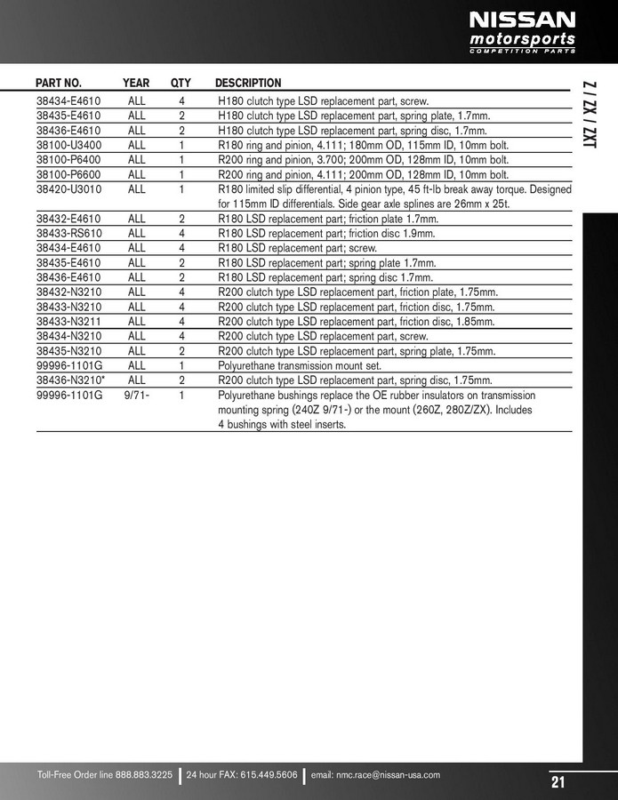 Nissan motorsports competition parts catalog #10