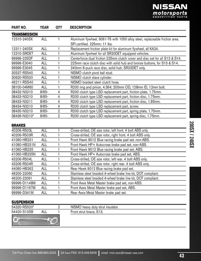 Nissan motorsports competition parts catalog