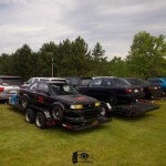 Race trailers parked at the hotel